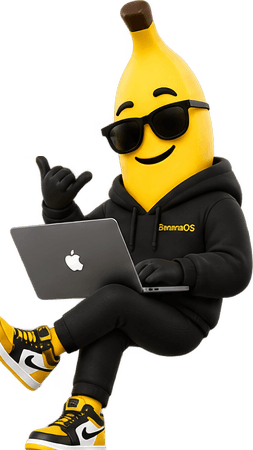 Banano trabajando frente a una computadora portátil